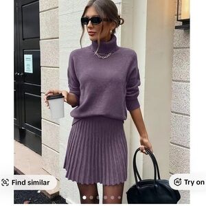 Purple Turtleneck Sweater & Skirt Set